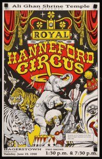 8a043 ROYAL HANNEFORD CIRCUS circus poster '90 really cool art of animals & performers!