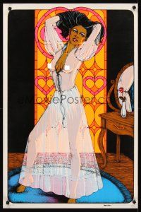 8a609 DAWN commercial poster '79 cool blacklight felt art of sexy woman in sheer dress!
