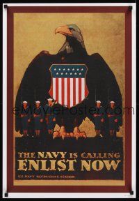 8a718 NAVY IS CALLING ENLIST NOW REPRODUCTION WWI poster '90s cool patriotic artwork!