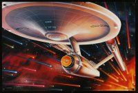 8a686 STAR TREK CREW TV commercial poster '91 sci-fi classic, art of U.S.S. Enterprise!