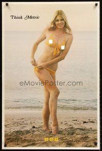 8a698 THINK METRIC commercial poster '75 sexy woman on the beach in see-through bikini!