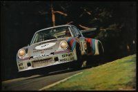 8a170 TURBO-PORSCHE commercial poster '74 great image of airborne racing car on track!