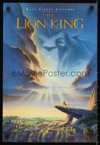 8a509 LION KING mini poster '94 Disney Africa jungle cartoon, Simba on Pride Rock w/Mufasa in sky!