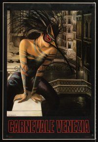 8a599 CARNEVALE VENEZIA commercial 25x36 '84 Chrzanoska art of sexy girl in bird beak mask!