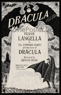 8a067 DRACULA stage play special 14x22 '77 cool vampire horror art by producer Edward Gorey!