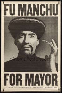 8a617 FACE OF FU MANCHU commercial poster '60s image of Asian villain Christopher Lee for mayor!