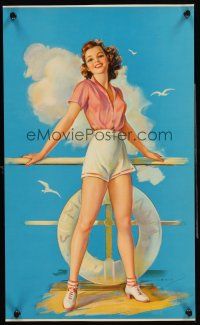 8a129 JULES ERBIT 12x20 art print '40s great art or pretty woman in shorts on deck of ship!