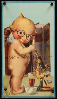 8a244 KEWPIE SCIENTIST special 8x15 '30s Rose O'Neill art of child with glasses & microscope!