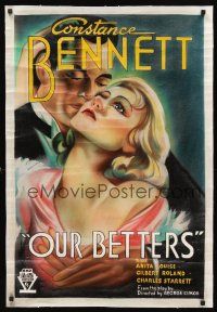 8a353 OUR BETTERS 24x36 oil painting '90s re-creation of original one-sheet with Constance Bennett!