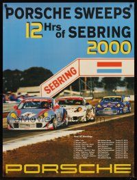 8a168 PORSCHE SWEEPS 12 HRS OF SEBRING 2000 special 30x40 '00 great image of racing 911s on track!