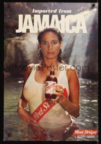 8a232 RED STRIPE LAGER BEER 21x30 beer ad '90s great image of sexy woman in wet t-shirt!