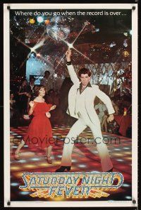 8a679 SATURDAY NIGHT FEVER teaser commercial poster '77 John Travolta & Karen Lynn Gorney, disco!