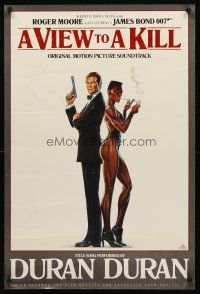 8a436 VIEW TO A KILL soundtrack poster '85 art of Roger Moore & smoking Grace Jones by Goozee!