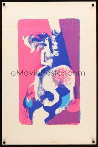 8a120 WOMAN ON HORSE 23x35 art print '60s colorful artwork by Richard Case!