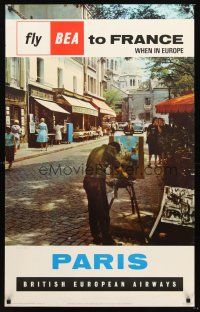8a267 BRITISH EUROPEAN AIRWAYS PARIS English travel poster '60s great image of Paris street!