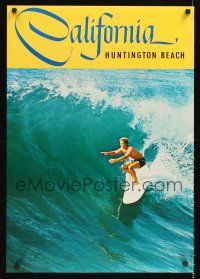 8a268 CALIFORNIA: HUNTINGTON BEACH travel poster '60s cool image of surfer & wave!