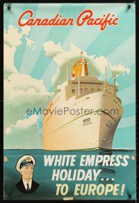 8a269 CANADIAN PACIFIC WHITE EMPRESS HOLIDAY TO EUROPE travel poster '50s cool art of cruise ship!