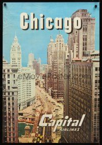 8a270 CHICAGO CAPITAL AIRLINES travel poster '50s cool photo looking down Michigan Avenue!