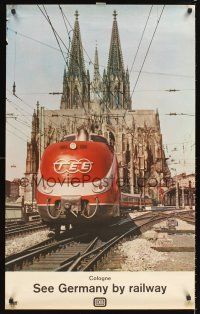 8a271 GERMAN FEDERAL RAILROAD COLOGNE German travel poster '60s cool image of train & cathedral!
