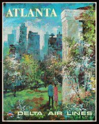 8a272 DELTA AIRLINES: ATLANTA travel poster '70s wonderful colorful art by Jack Laycox!