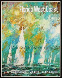 8a279 DELTA AIRLINES: FLORIDA WEST COAST travel poster '70s artwork of sailboats by Jack Laycox!
