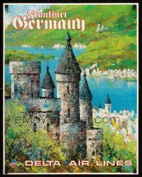 8a280 DELTA AIRLINES: FRANKFURT GERMANY travel poster '70s wonderful castle art by Jack Laycox!