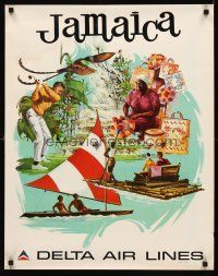 8a281 DELTA AIRLINES: JAMAICA heavy stock travel poster '70s cool colorful Sweney art