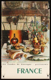 8a291 FRANCE: LES LANDES DE GASCOGNE GASTRONOMIE French travel poster '60s great image of food!