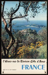 8a292 FRANCE: L'HIVER SUR LA RIVIERA COTE D'AZURE French travel poster '60s cool image of coast!
