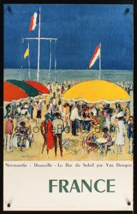 8a285 FRANCE NORMANDIE: DEAUVILLE French travel poster '70s colorful Dongen art of beach!