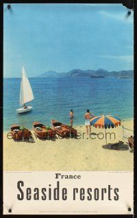 8a295 FRANCE: SEASIDE RESORTS French travel poster '60s cool image of boats & beach!