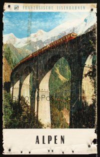 8a298 FRENCH NATIONAL RAILROADS: ALPEN French travel poster '60 great art of train on huge bridge!