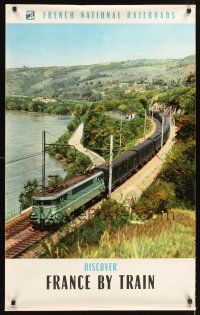 8a302 FRENCH NATIONAL RAILROADS: DISCOVER FRANCE French travel poster '59 cool image of train!