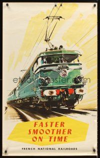 8a303 FRENCH NATIONAL RAILROADS French travel poster '58 Faster Smoother On Time, Brenet art!