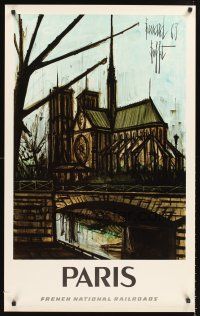 8a304 FRENCH NATIONAL RAILROADS: PARIS French travel poster '65 Buffet art of Notre Dame!