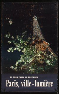 8a321 PARIS, VILLE-LUMIERE French travel poster 1958 wonderful image of the Eiffel Tower!