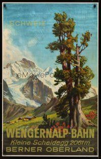 8a331 WENGERNALP-BAHN Swiss travel poster '50s cool Ernst Hodel art of mountain & valley!