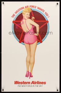 8a332 WESTERN AIRLINES travel poster '70s great Gomez of woman in Betty Grable-like pose!