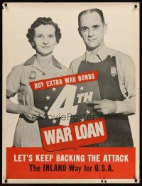 8a003 4TH WAR LOAN 31x41 WWII war poster '40s buy extra bonds, keep backing the attack!