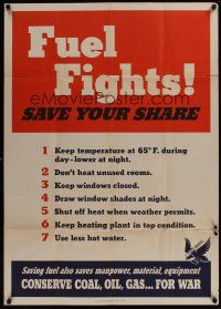 8a009 FUEL FIGHTS! SAVE YOUR SHARE WWII war poster '43 WWII, tips for fuel conservation!