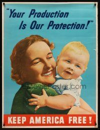 8a013 KEEP AMERICA FREE 31x41 WWII war poster '43 your production is our freedom!