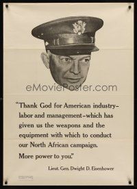 8a021 THANK GOD FOR AMERICAN INDUSTRY 29x40 WWII war poster '42 General Dwight Eisenhower!