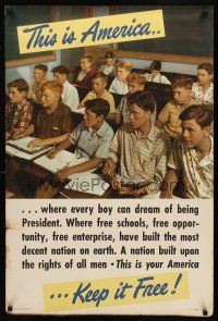 8a022 THIS IS AMERICA KEEP IT FREE 24x36 WWII war poster '42 cool image of students in class!