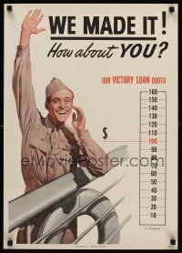 8a038 WE MADE IT! HOW ABOUT YOU? 19x26 WWII war poster '45 cool art of waving soldier & graph!