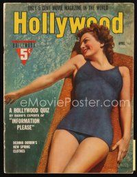 8b108 HOLLYWOOD magazine April 1940 close up of sexy Joan Crawford lounging in swimming pool!
