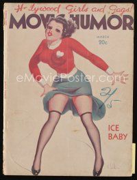 8b164 MOVIE HUMOR magazine March 1937 art of sexiest ice skater w/skirt blowing by George Quintana!