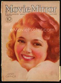 8b078 MOVIE MIRROR magazine February 1932 artwork of smiling Janet Gaynor by John Rolston Clarke!