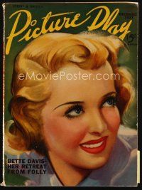 8b115 PICTURE PLAY magazine December 1937 artwork of smiling blonde Bette Davis by Dan Osher!