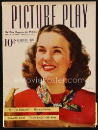 8b121 PICTURE PLAY magazine February 1940 smiling portrait of Deanna Durbin by Ray Jones!