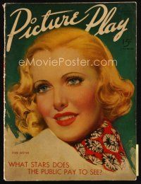 8b112 PICTURE PLAY magazine September 1937 artwork of beautiful Jean Arthur by Zoe Mozert!